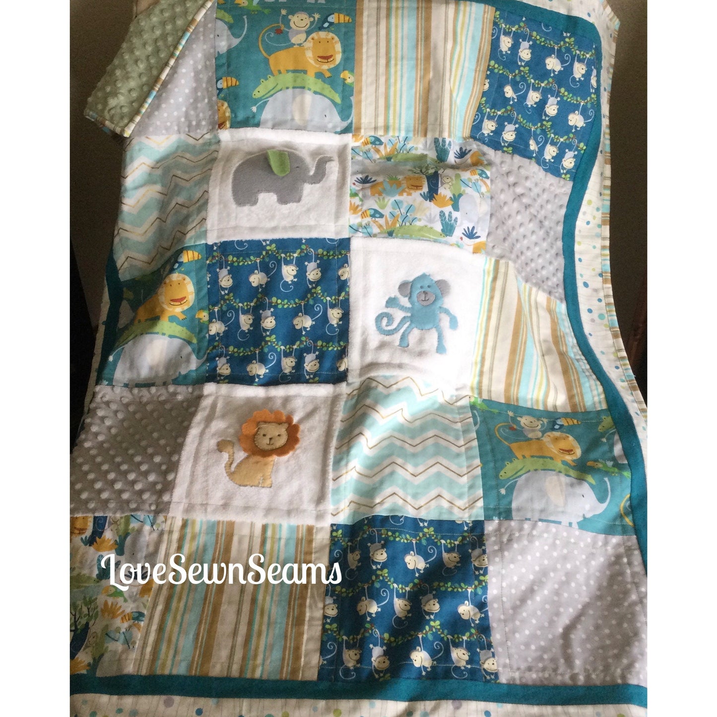 Jungle quilt/Safari Quilt/Baby Quilt/Animal Quilt/Jungle Lovey/Lovey/Monkey quilt/Hippo Quilt