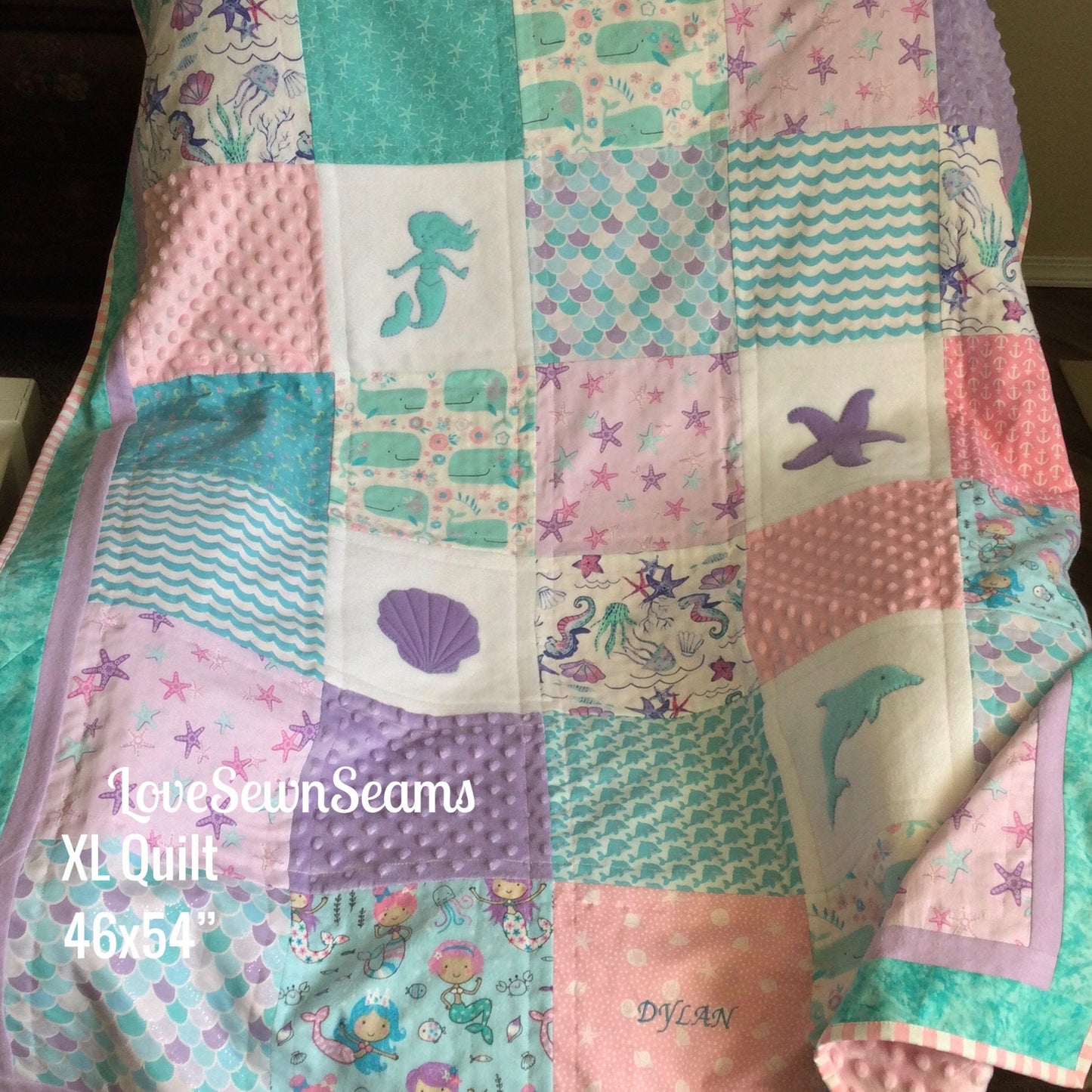 Under the Sea/Mermaid quilt/Sealife quilt/Handmade baby quilt/Minky quilt/Select your Minky color
