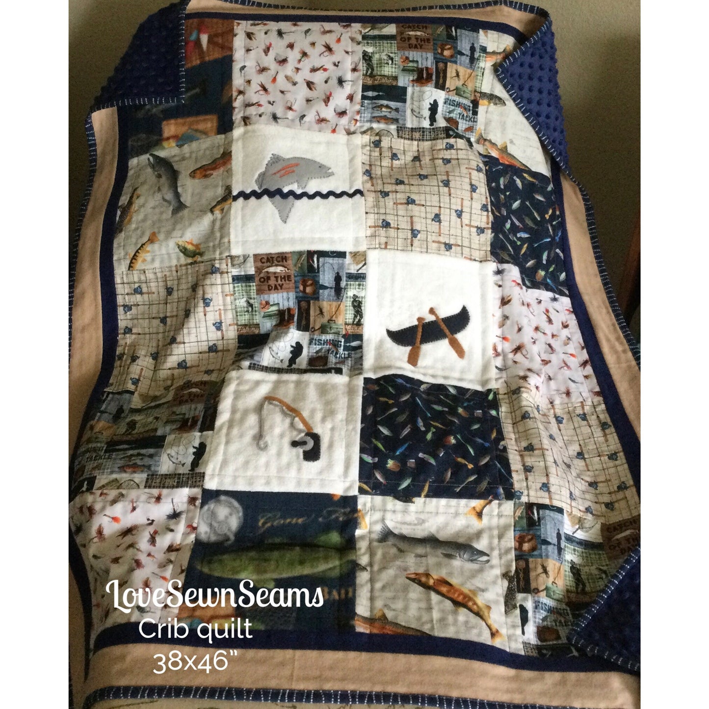 Lake House quilt/Fishing quilt/Outdoor quilt/Gone fishing quilt/Handmade quilt/Fisherman quilt