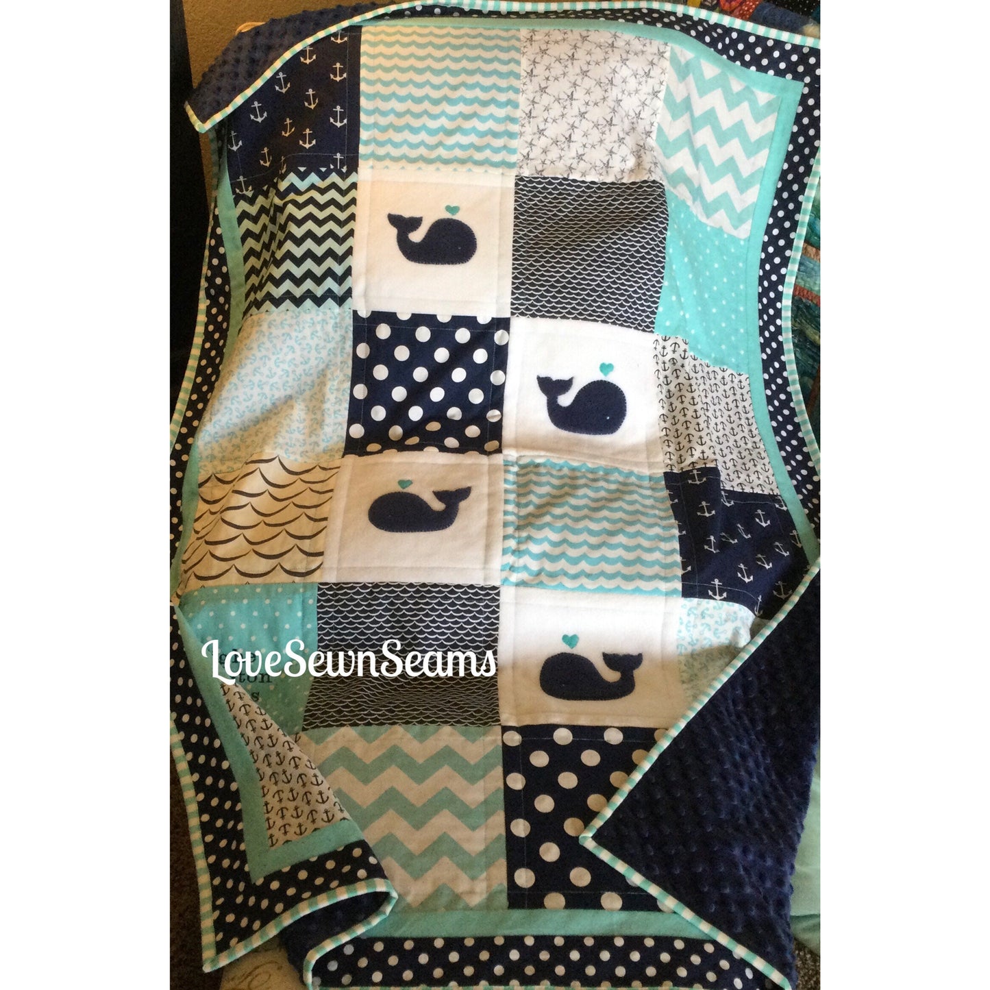 Whale quilt/Nautical quilt/Coastal Quilt/Ocean quilt/Minky Quilt/Modern baby quilt