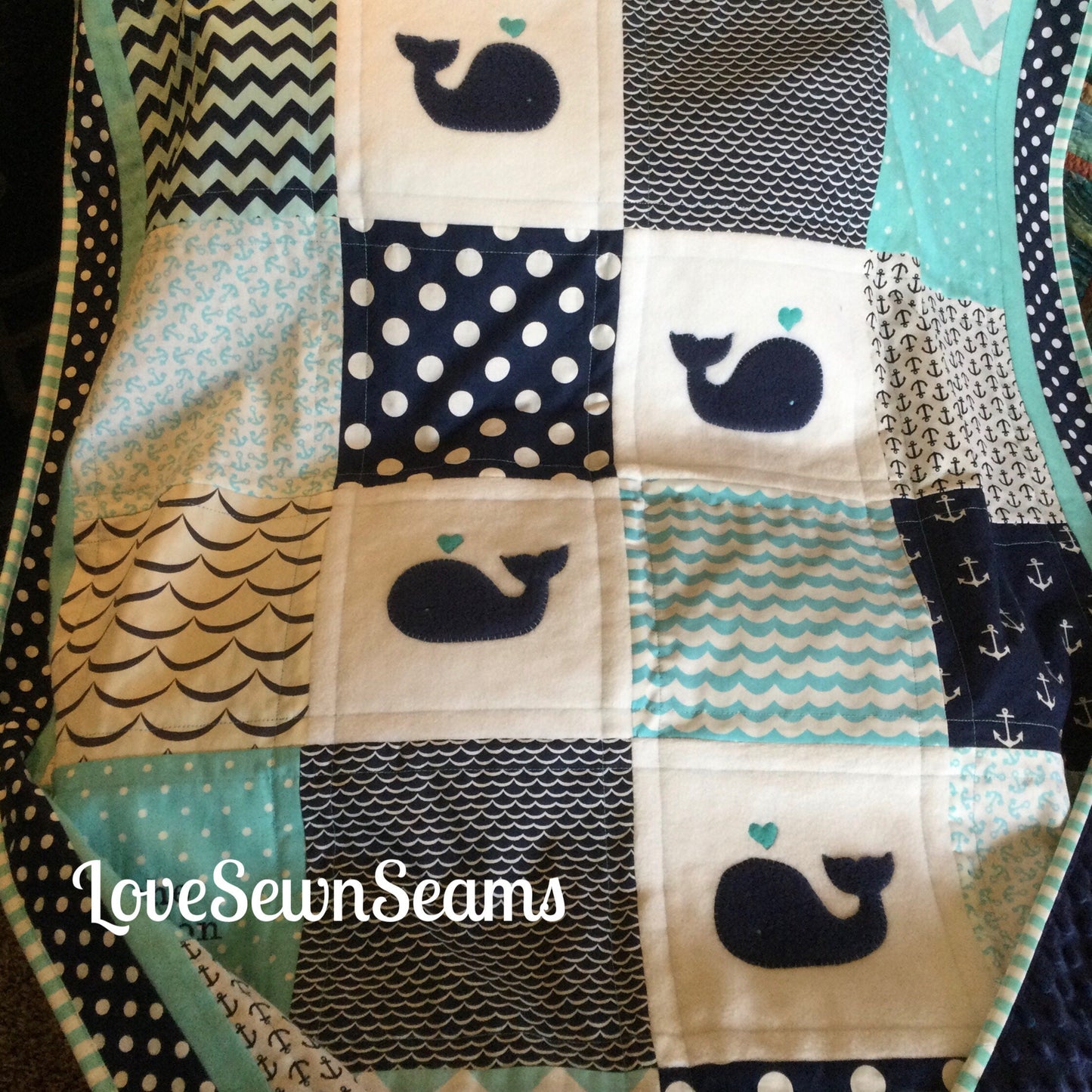 Whale quilt/Nautical quilt/Coastal Quilt/Ocean quilt/Minky Quilt/Modern baby quilt