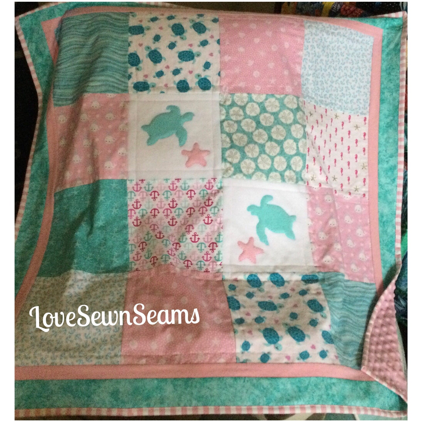 MADE TO ORDER/Sea Turtle quilt/Sea Turtle Lovey/Minky Quilt/Handmade quilt