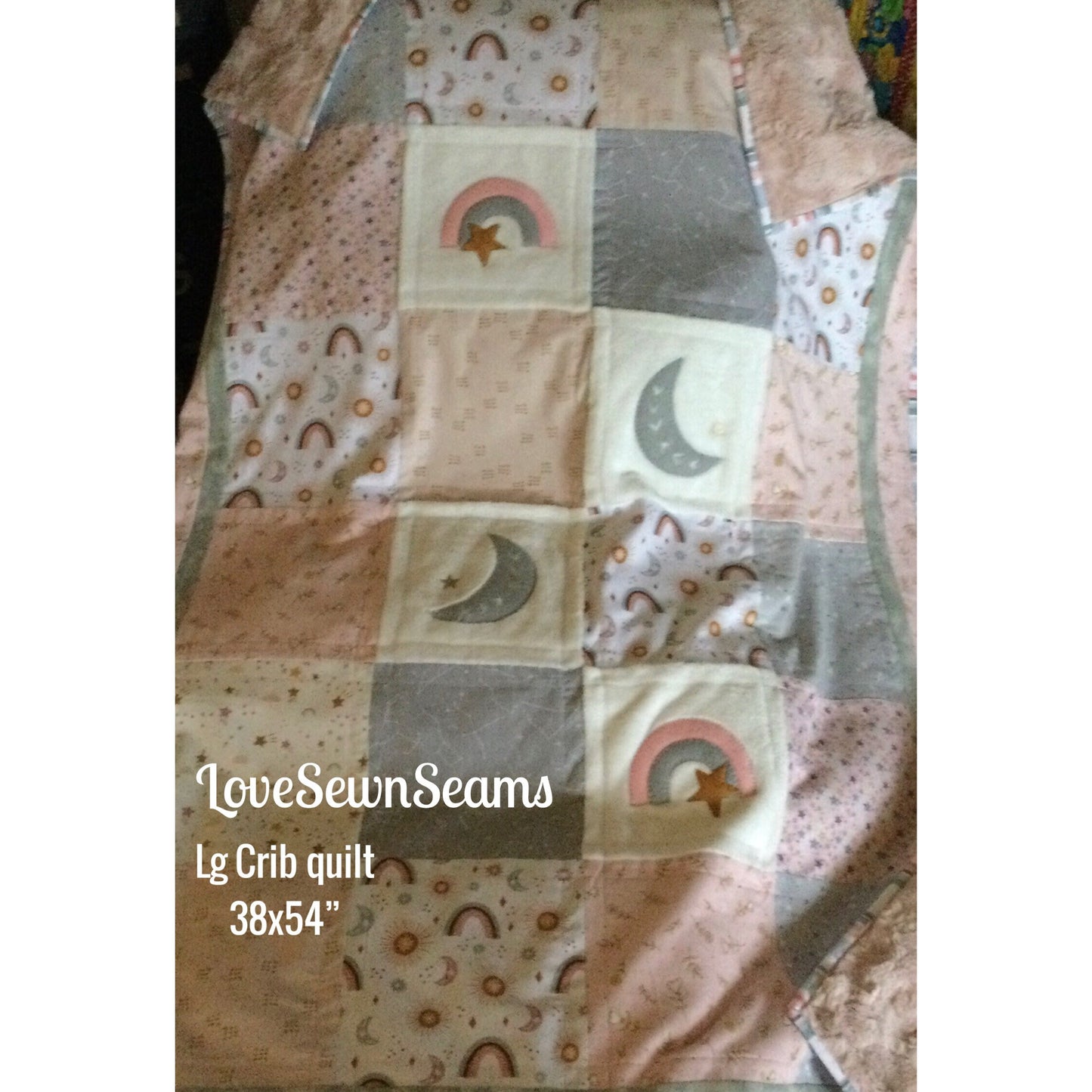 Rainbow Vintage style/Rainbow quilt/Moon and Star quilt/Celestial quilt/Beautiful Rose Gold quilt