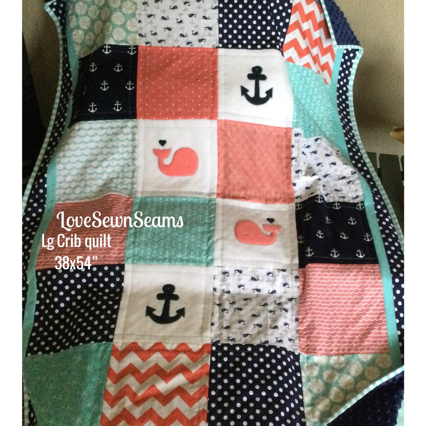 Made to order/Handmade quilt/Coral and Navy quilt/Nautical quilt/personalized quilt