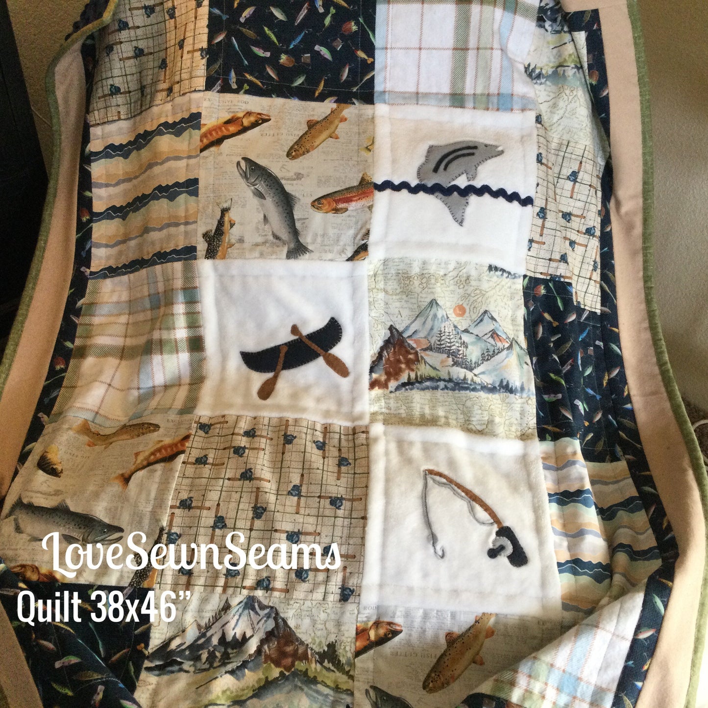 Nature quilt/Lake house quilt/Outdoor quilt/Gone fishing quilt/Handmade quilt/Sportsman quilt
