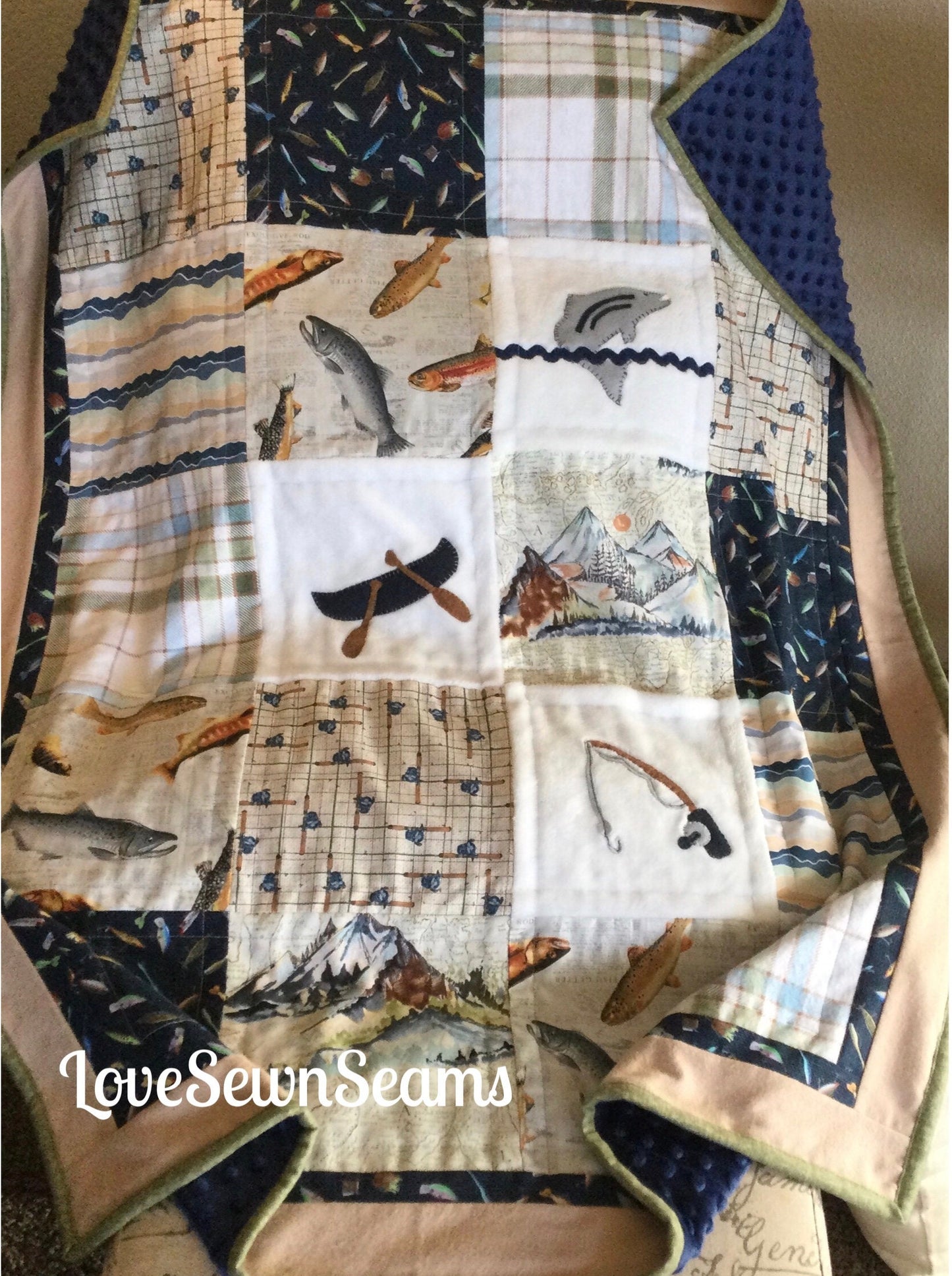 Nature quilt/Lake house quilt/Outdoor quilt/Gone fishing quilt/Handmade quilt/Sportsman quilt