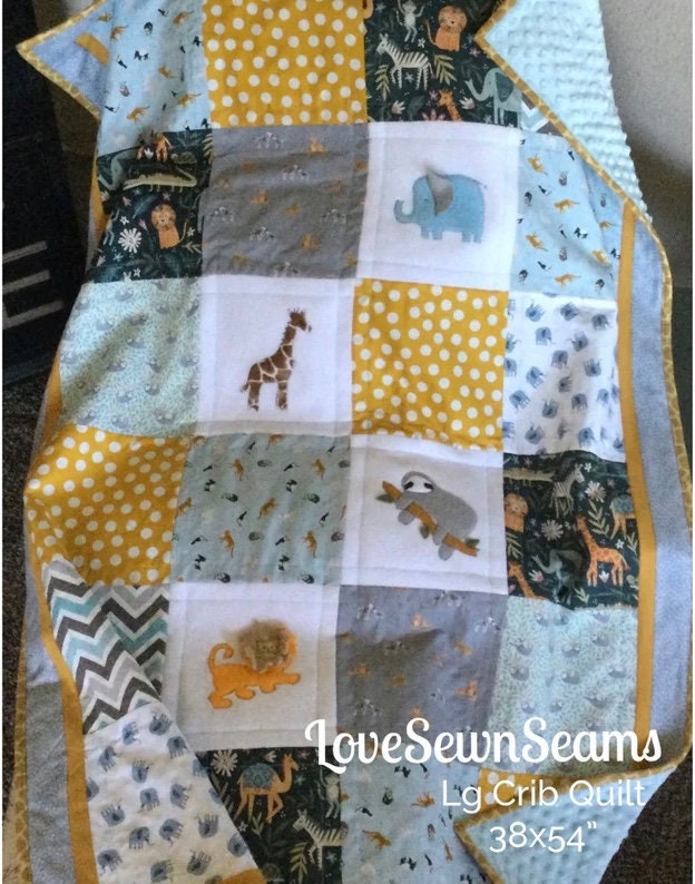 MADE TO ORDER/Crib to Twin sizes/Animal quilt/Sloth quilt/Jungle animal quilt/Giraffe Quilt/Elephant quilt