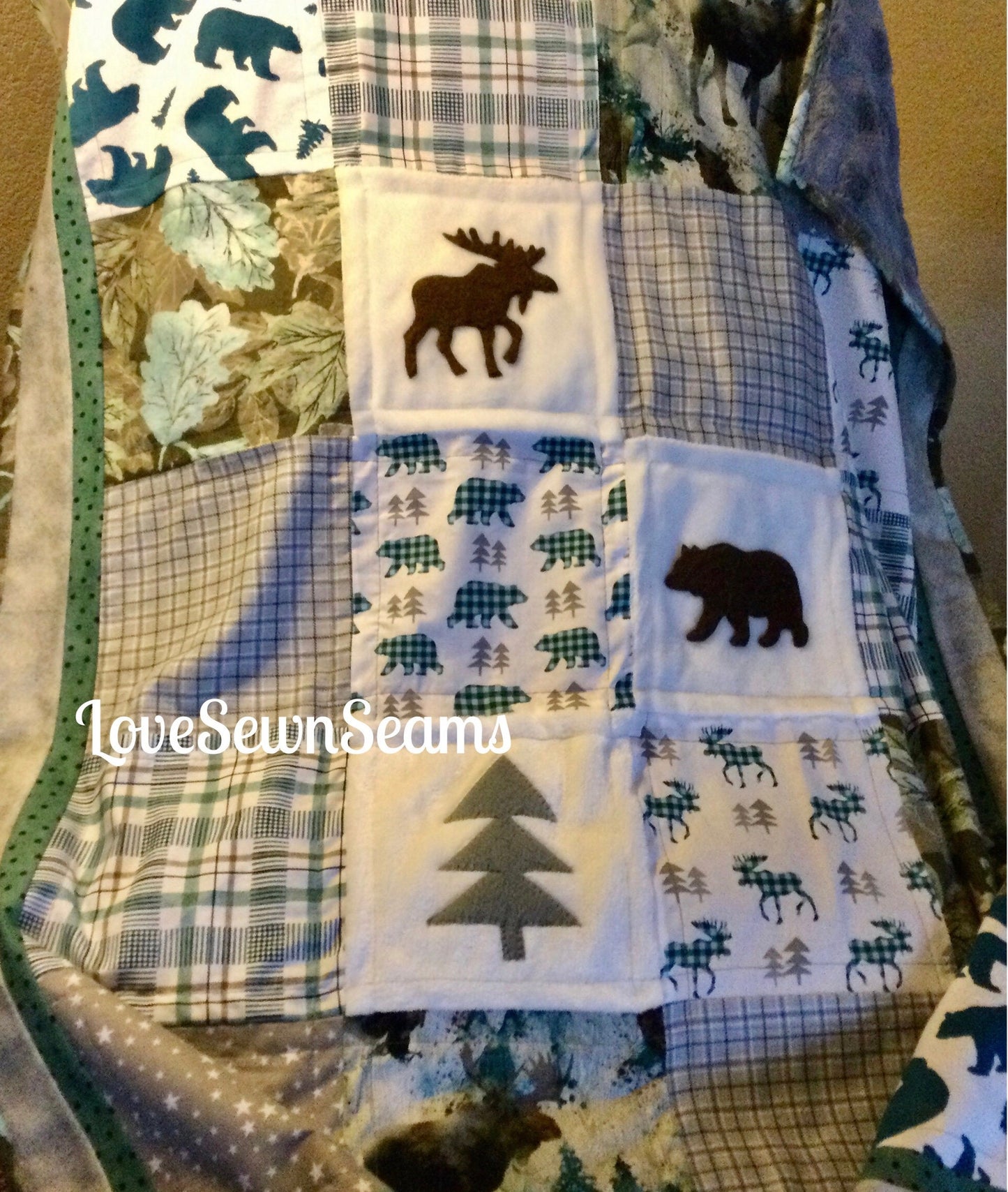 Lodge quilt/Moose quilt/Bear Quilt/Woodland quilt/Rustic quilt/Appliqué quilt/Northwoods quilt/Hunter quilt/handmade quilt