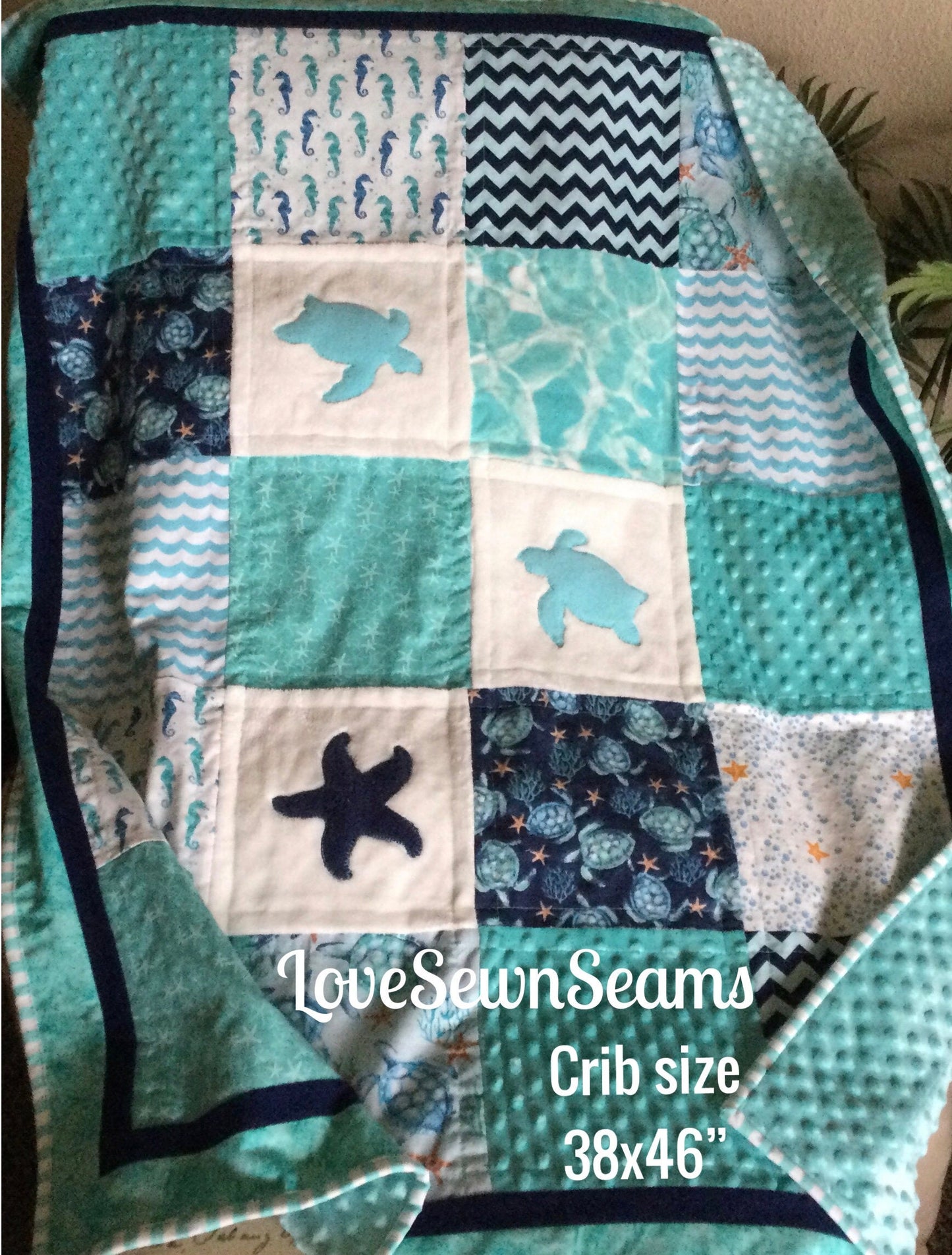 MADE to ORDER/Sea Turtle baby quilt/Modern Sea Turtle quilt/Sea Turtle Lovey/Coastal quilt//Sea Turtle/Minky quilt