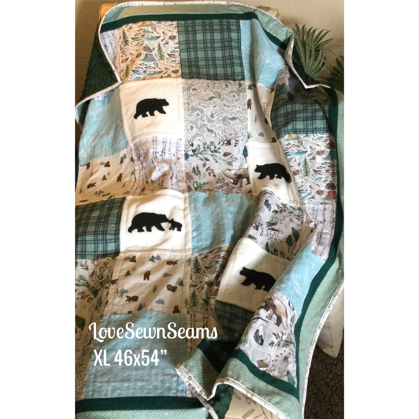 Woodland quilt/Bear quilt/Forest friends/LODGE Quilt/Handmade in USA/Many size options