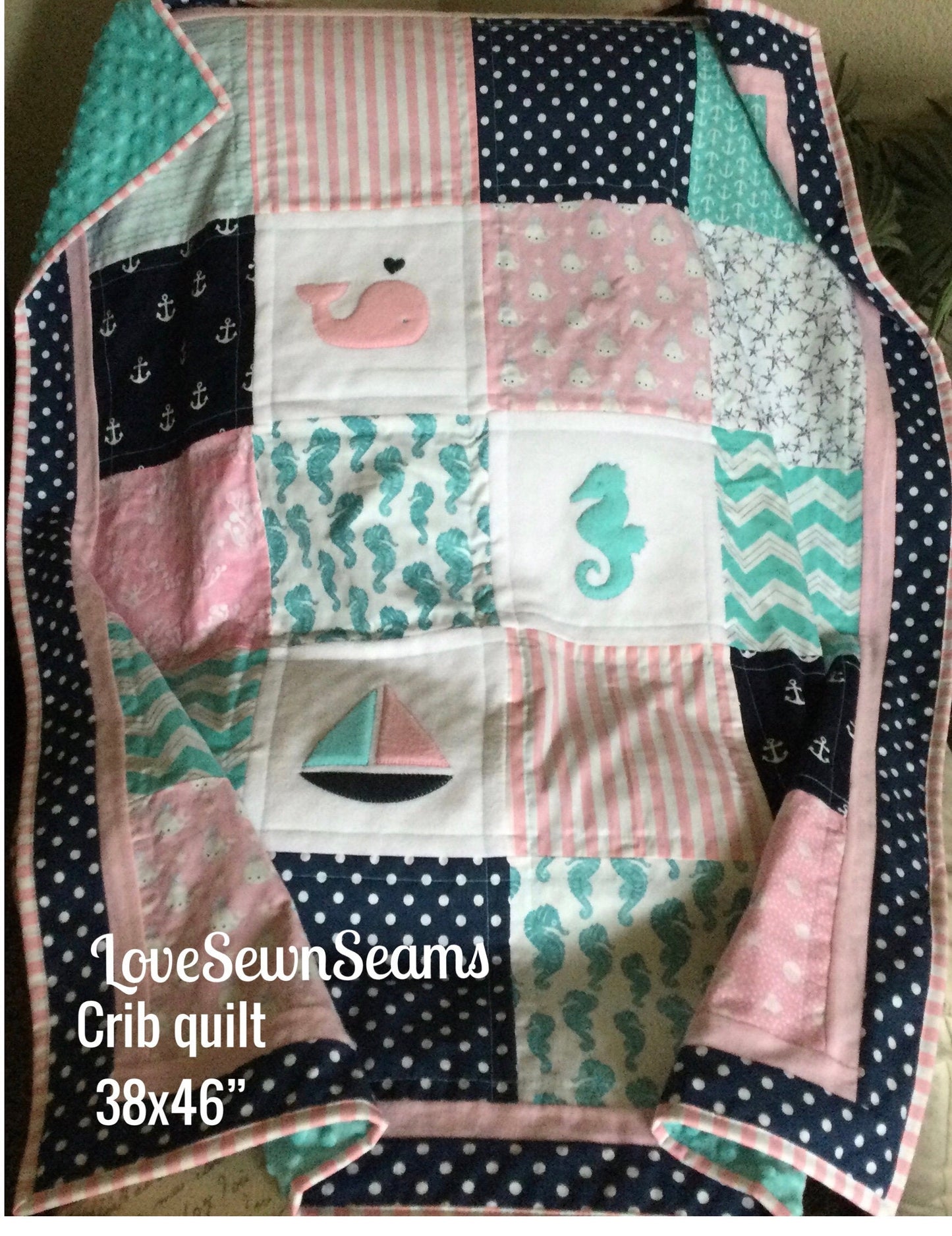MADE to ORDER/Nautical Baby Quilt/Crib Size quilt/Seahorse/Sea Life Quilt/Coastal quilt/Baby Quilt