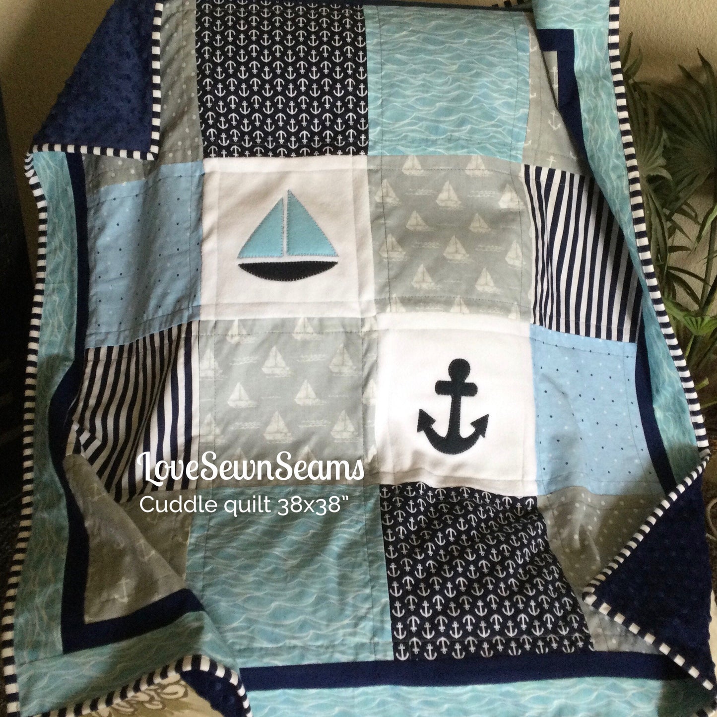MADE to ORDER/Nautical Crib Quilt/Sailboat baby quilt/Handmade in USA/Nautical Boy quilt/Baby Quilt