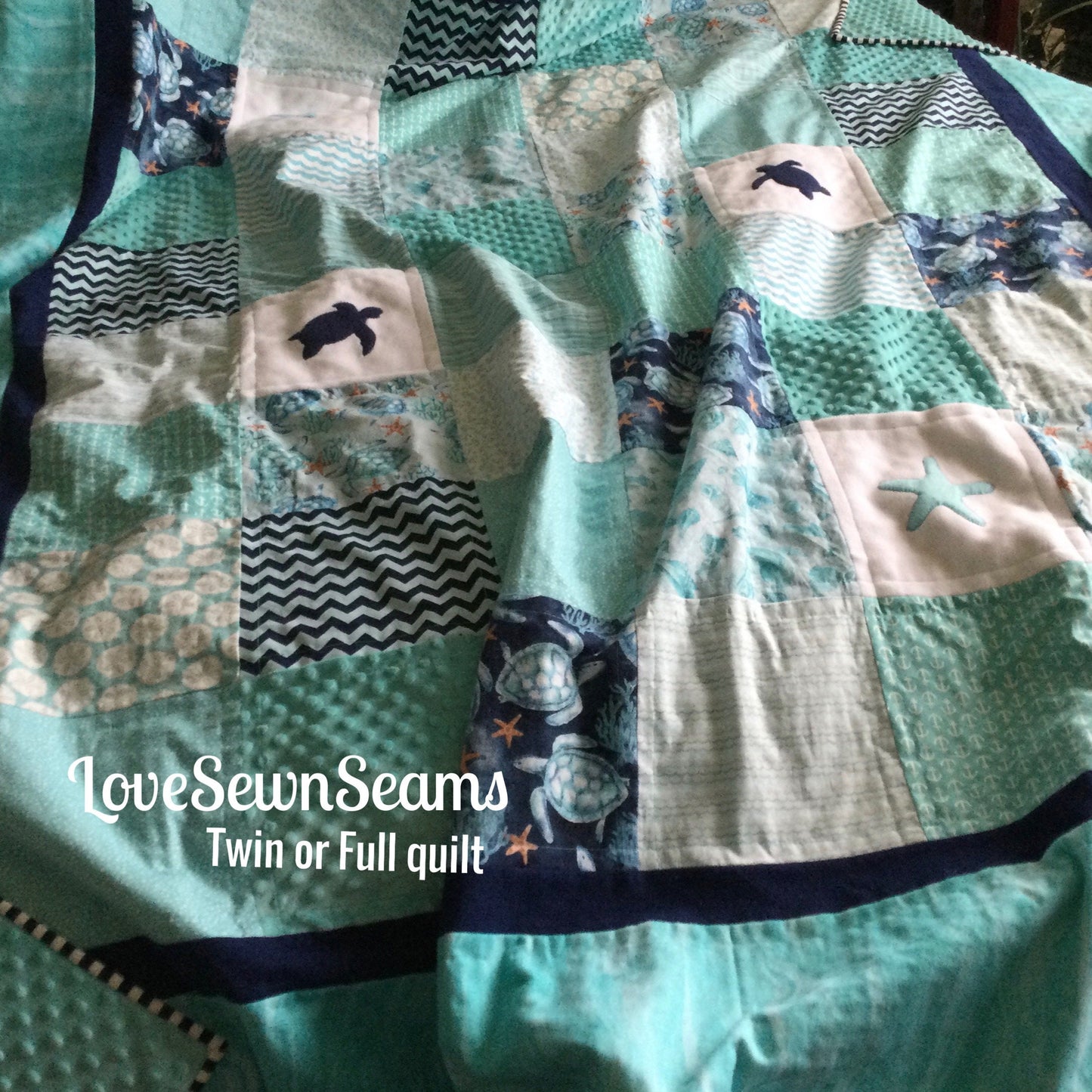 MADE to ORDER/Sea Turtle baby quilt/Modern Sea Turtle quilt/Sea Turtle Lovey/Coastal quilt//Sea Turtle/Minky quilt