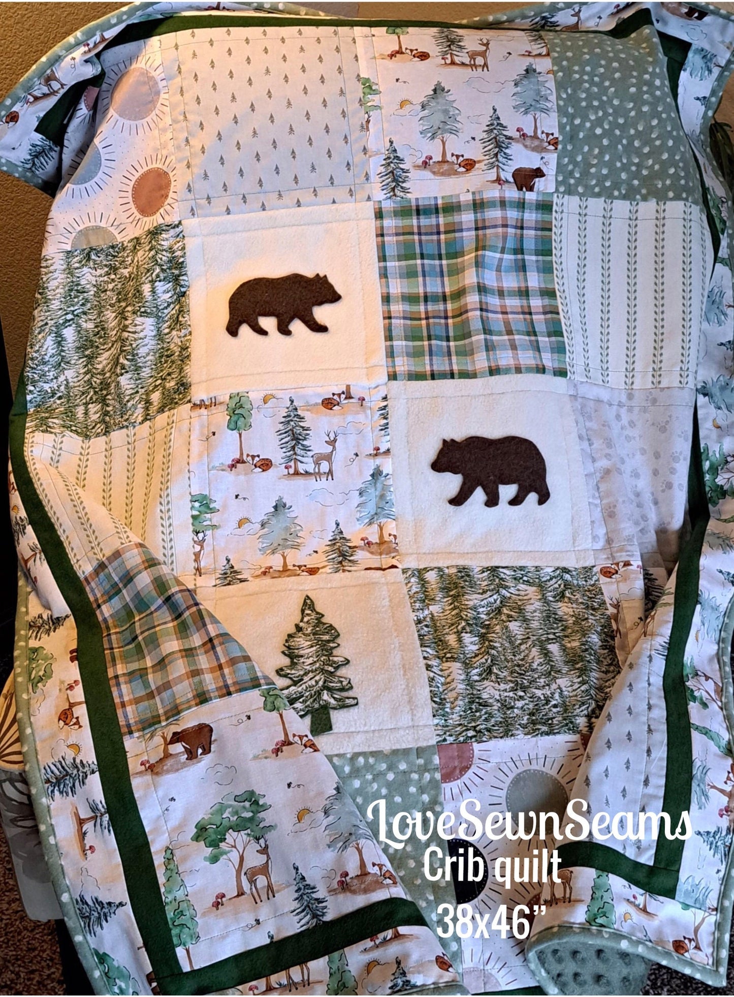 SAGE & PINE Quilt/Nature quilt/Woodland quilt/Bear quilt/Handmade quilt/Minky quilt