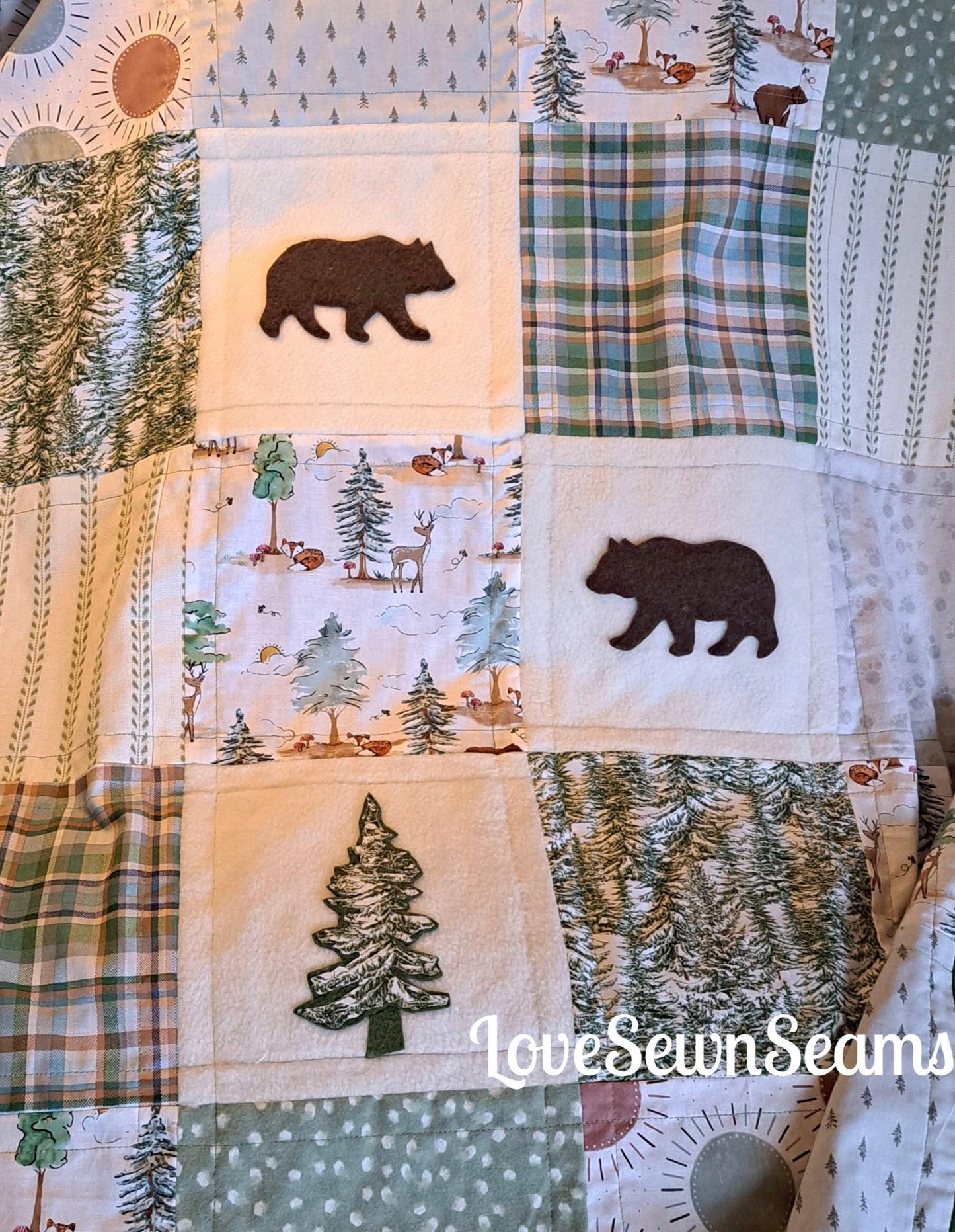 SAGE & PINE Quilt/Nature quilt/Woodland quilt/Bear quilt/Handmade quilt/Minky quilt