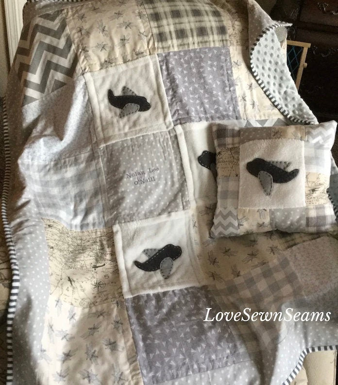 Airplane Quilt/Vintage Airplane quilt/comfort quilt/Baby quilt/Cuddle quilt