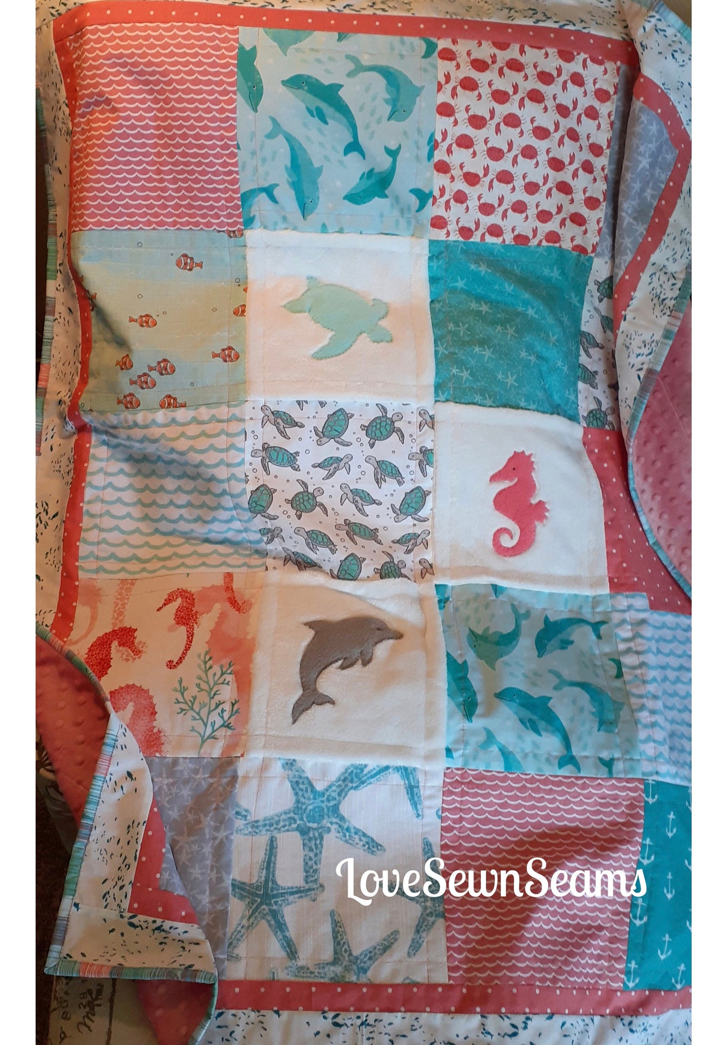 Ocean Life/Under Sea quilt/Coastal quilt/Dolphin quilt/Baby quilt/Sea Turtle quilt/Modern child’s quilt