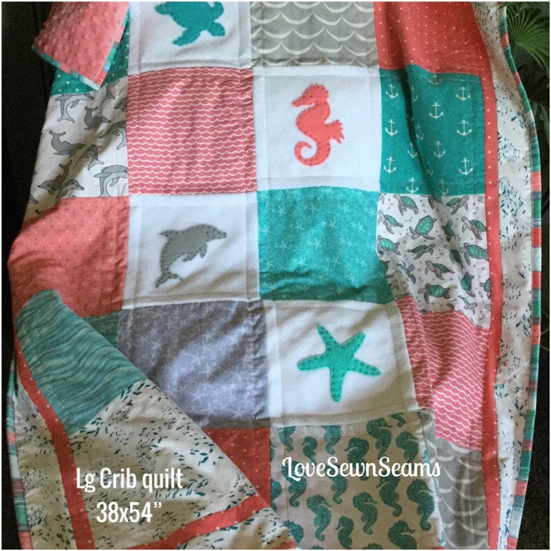 Ocean Life/Under Sea quilt/Coastal quilt/Dolphin quilt/Baby quilt/Sea Turtle quilt/Modern child’s quilt