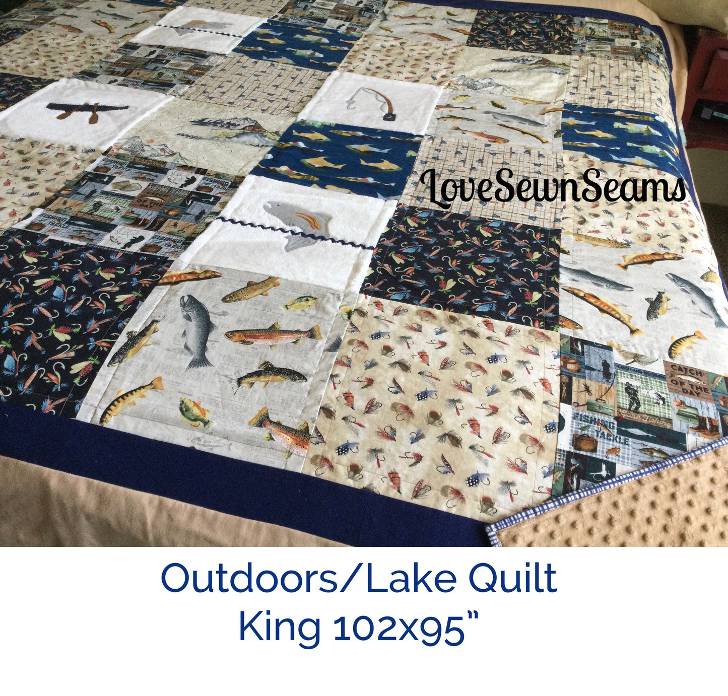 Nature quilt/Lake house quilt/Outdoor quilt/Gone fishing quilt/Handmade quilt/Sportsman quilt