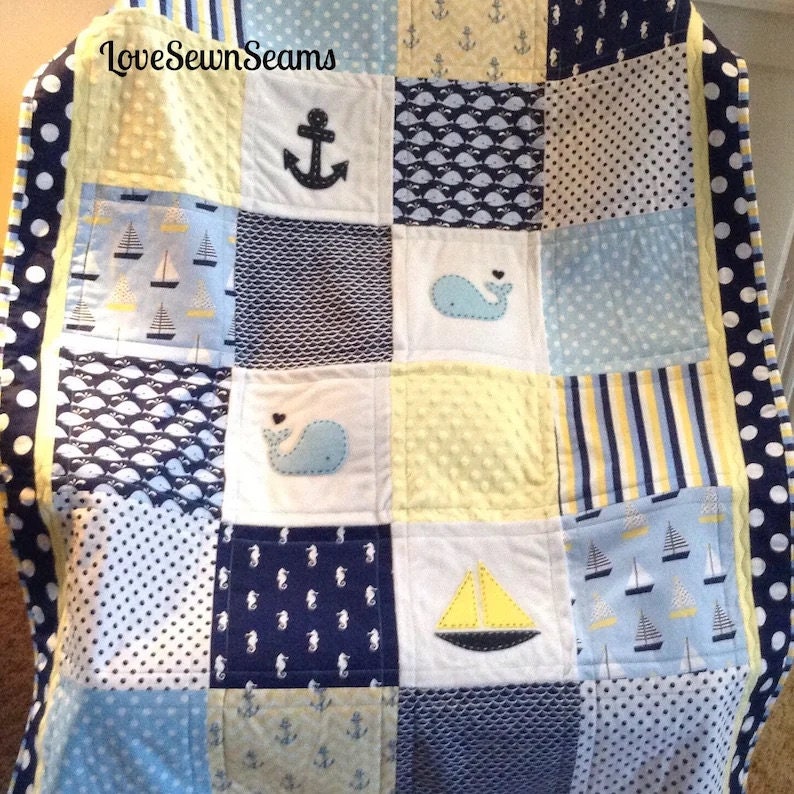 Nautical quilt/Gender neutral quilt/Sailing quilt/Coastal/Ocean/