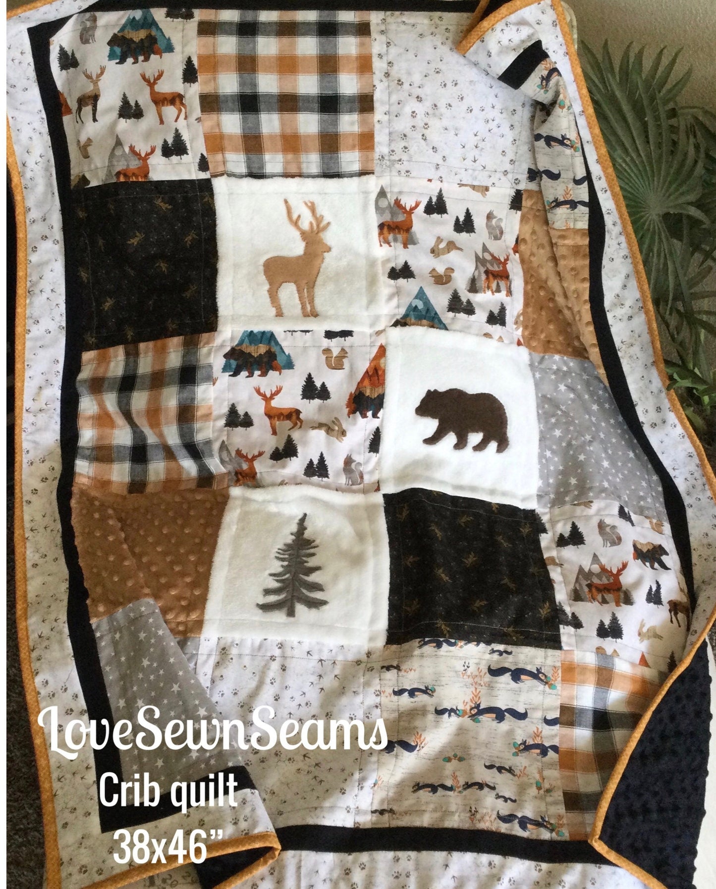 Wilderness quilt in Caramel and gray/Nature Quilt/Lodge quilt/Woodland quilt/