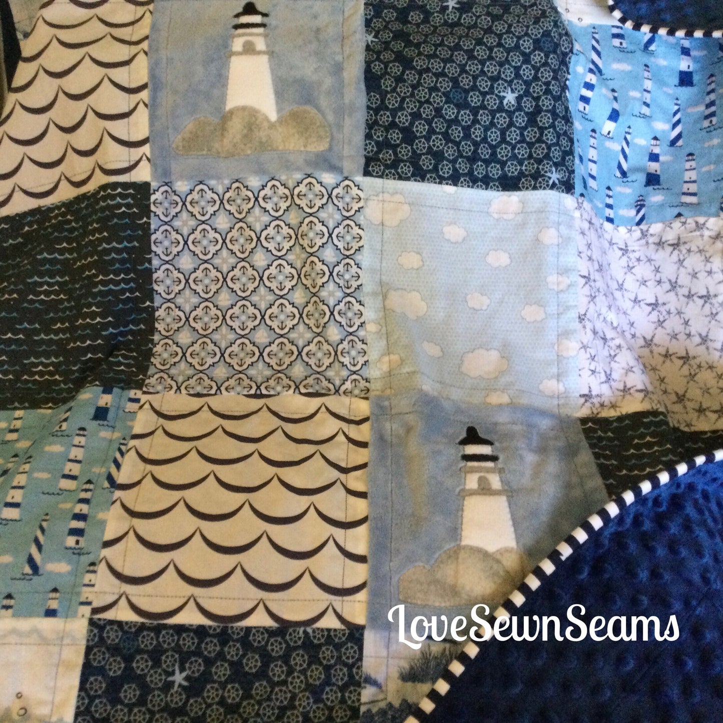 Lighthouse quilt/Lighthouse/Coastal Quilt/Shoreline quilt/lighthouse lovey/Handmade quilt/Made in USA
