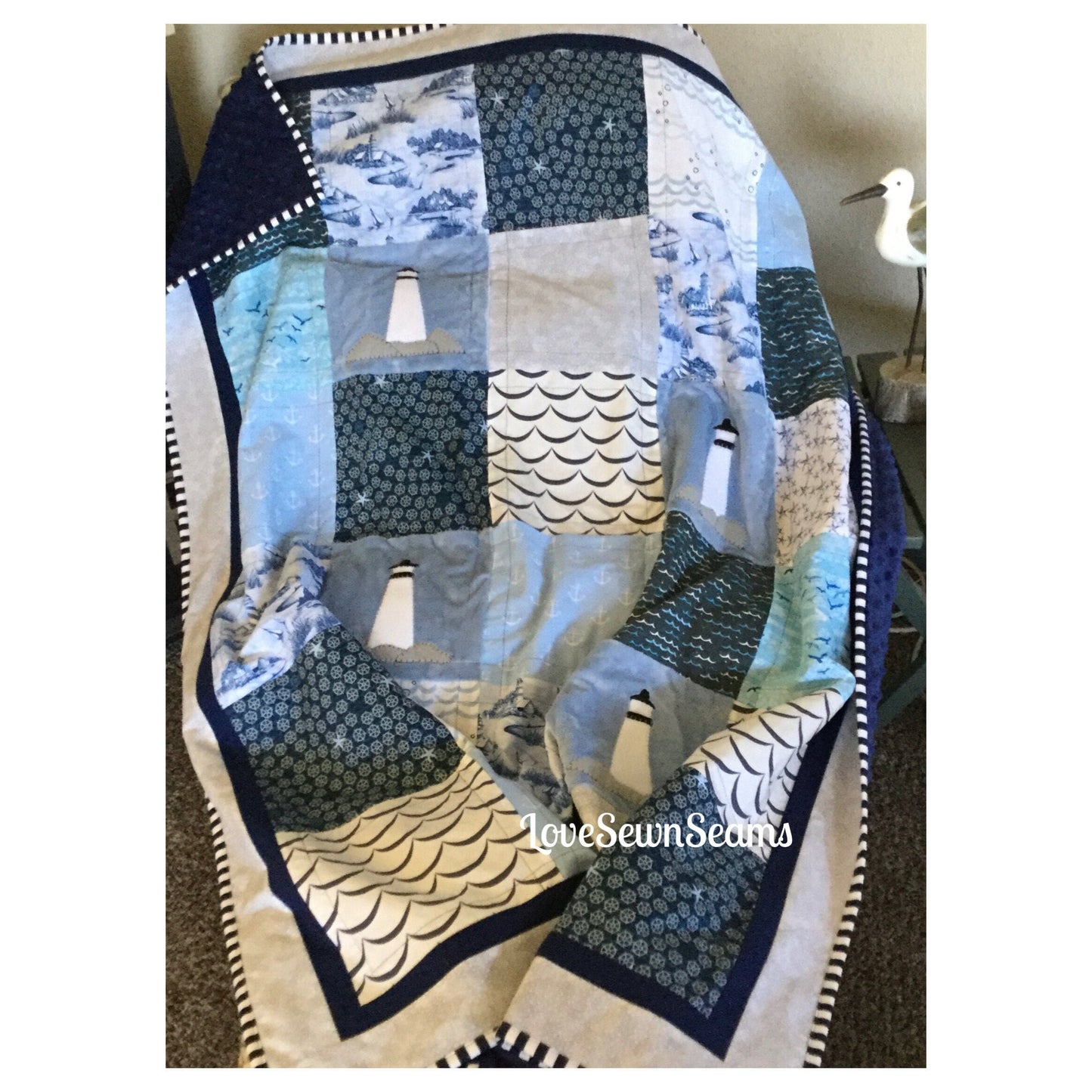 Lighthouse quilt/Lighthouse/Coastal Quilt/Shoreline quilt/lighthouse lovey/Handmade quilt/Made in USA