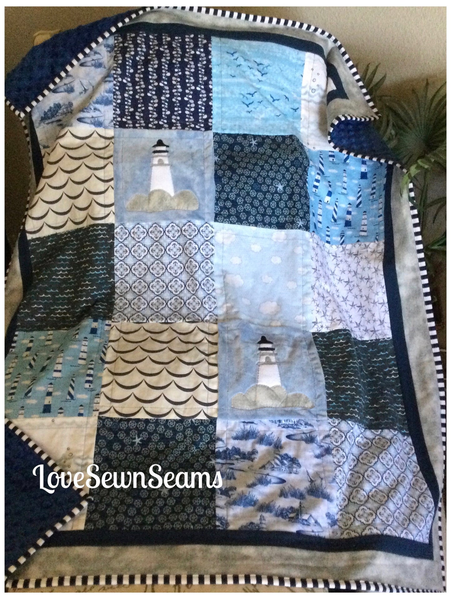 Lighthouse quilt/Lighthouse/Coastal Quilt/Shoreline quilt/lighthouse lovey/Handmade quilt/Made in USA