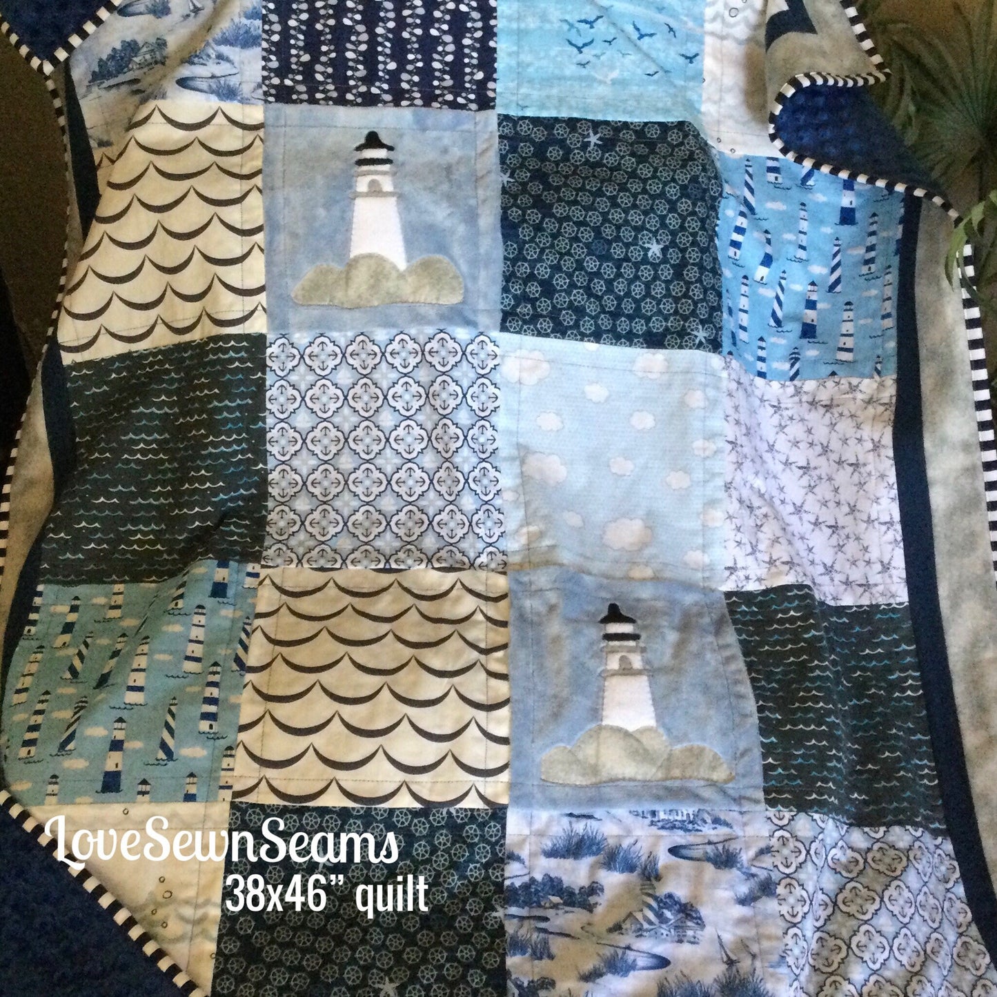 Lighthouse quilt/Lighthouse/Coastal Quilt/Shoreline quilt/lighthouse lovey/Handmade quilt/Made in USA