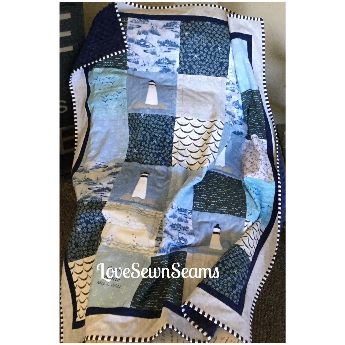 Lighthouse quilt/Lighthouse/Coastal Quilt/Shoreline quilt/lighthouse lovey/Handmade quilt/Made in USA