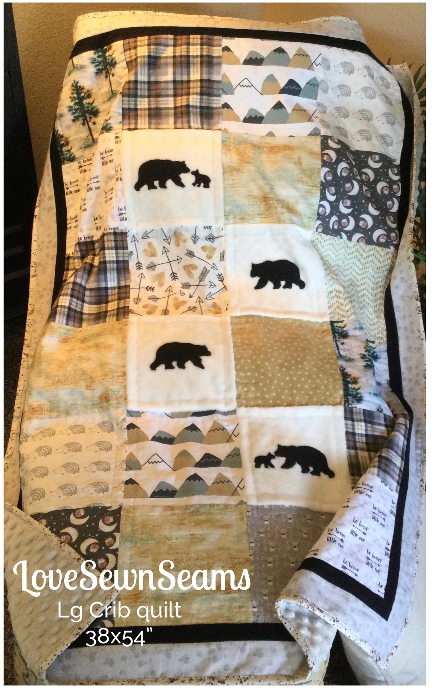 Bear quilt/Bear love quilt/Woodland quilt/Rustic quilt/Forest animal quilt/Baby quilt/Lovey