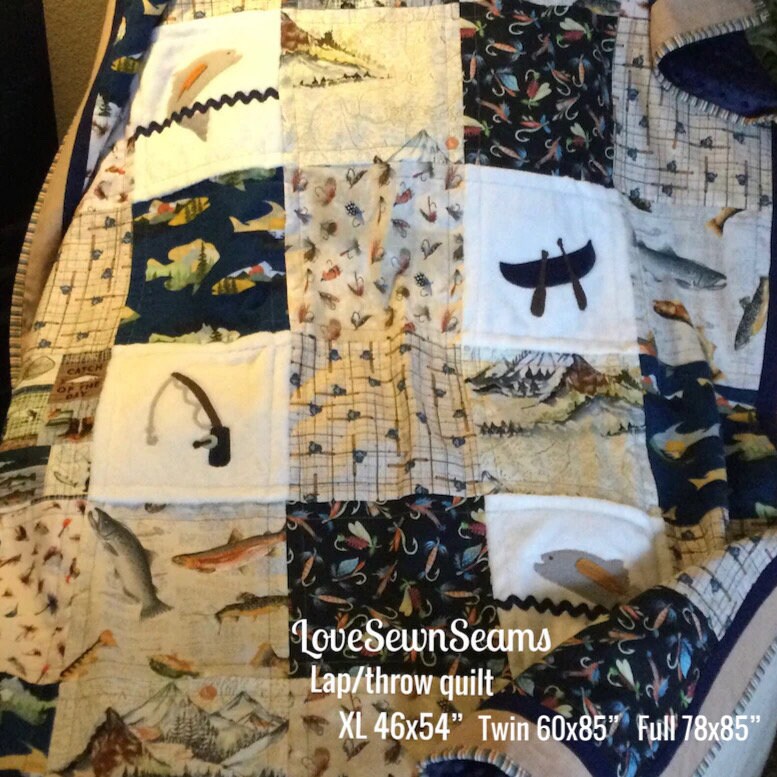 Lake House quilt/Fishing quilt/Outdoor quilt/Gone fishing quilt/Handmade quilt/Fisherman quilt