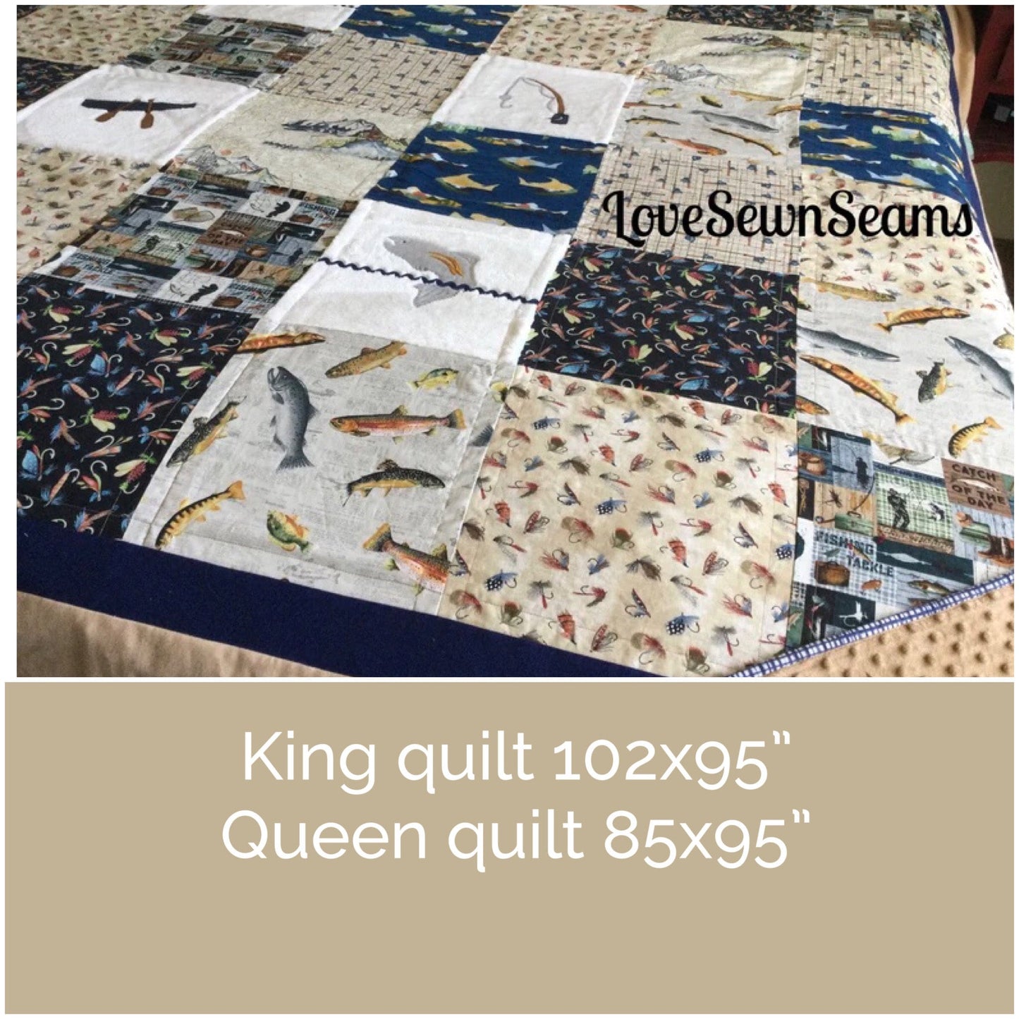 Lake House quilt/Fishing quilt/Outdoor quilt/Gone fishing quilt/Handmade quilt/Fisherman quilt