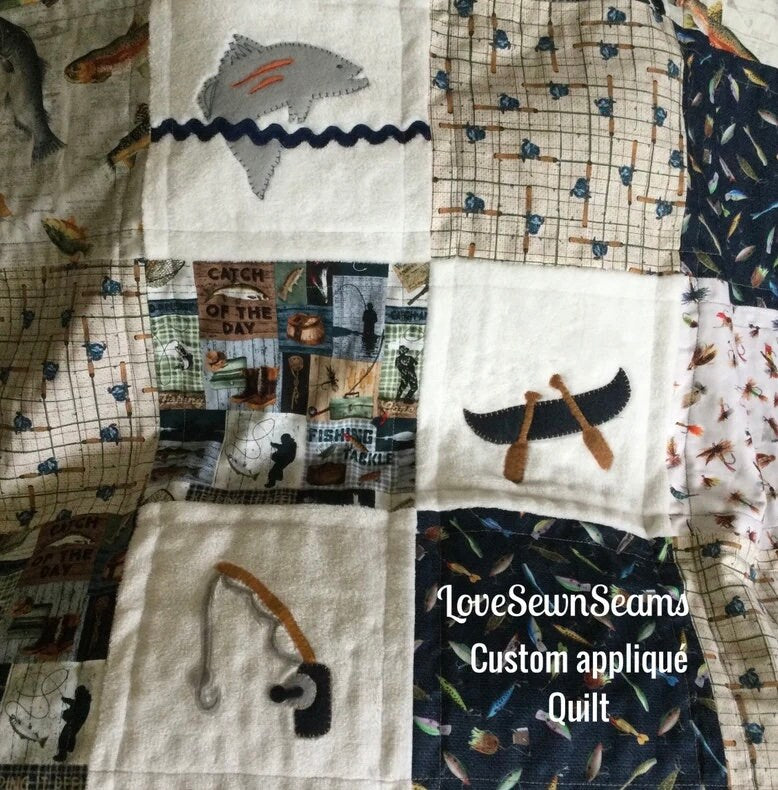 Lake House quilt/Fishing quilt/Outdoor quilt/Gone fishing quilt/Handmade quilt/Fisherman quilt
