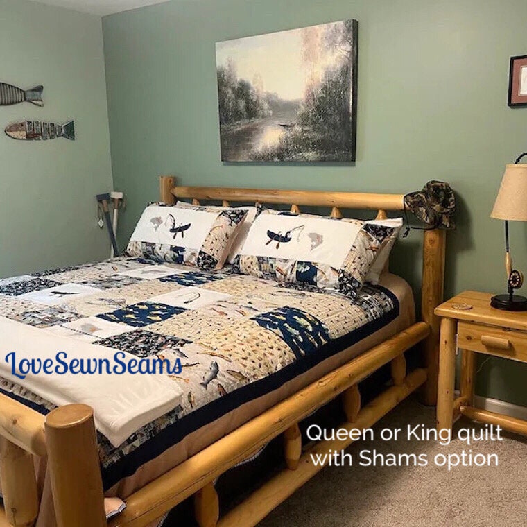 Nature quilt/Lake house quilt/Outdoor quilt/Gone fishing quilt/Handmade quilt/Sportsman quilt