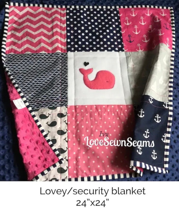 MADE TO ORDER/Hot Pink and Navy quilt/Baby quilt/Nautical Quilt Crib+ Skirt Option/Coastal Nursery