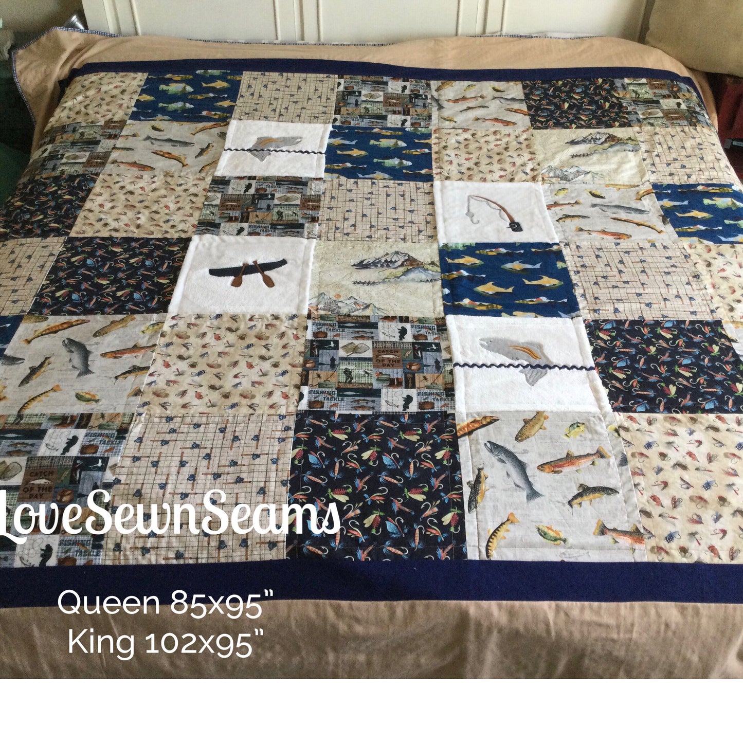 Lake House quilt/Fishing quilt/Outdoor quilt/Gone fishing quilt/Handmade quilt/Fisherman quilt