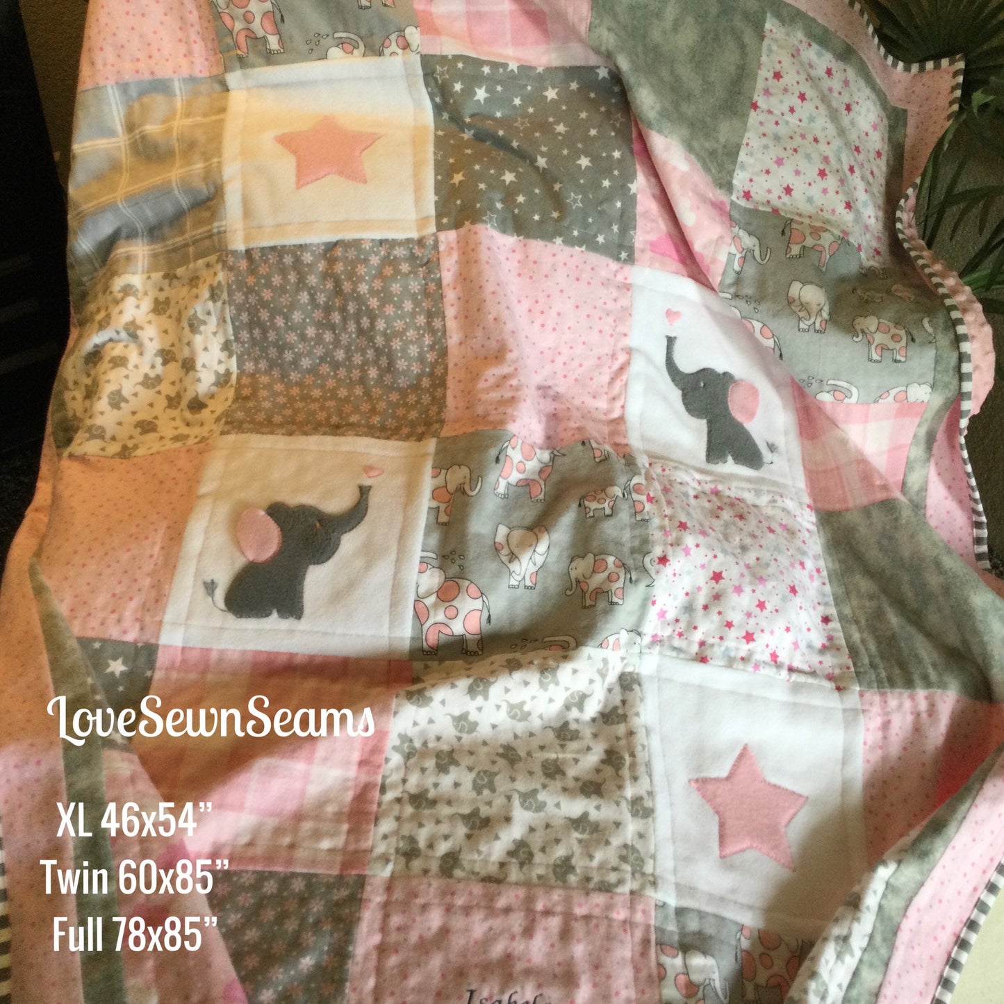 MADE TO ORDER/Elephant quilt/baby quilt/Elephant Lovey/Modern baby quilt/Baby shower gift/handmade quilt