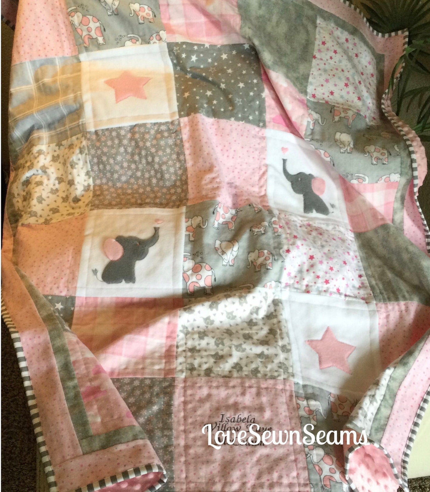 MADE TO ORDER/Elephant quilt/baby quilt/Elephant Lovey/Modern baby quilt/Baby shower gift/handmade quilt