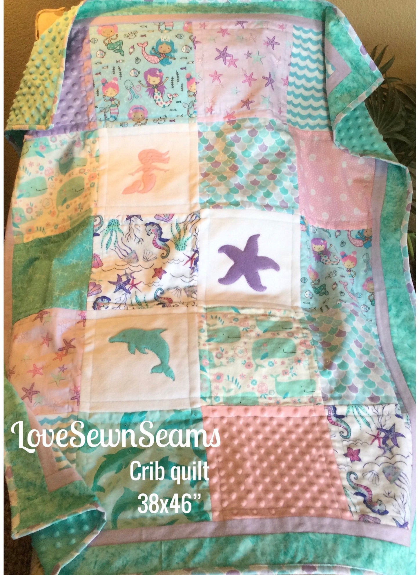 Under the Sea/Mermaid quilt/Sealife quilt/Handmade baby quilt/Minky quilt/Select your Minky color