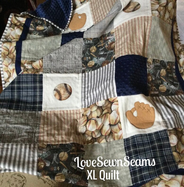 Baseball Quilt/Vintage Baseball/Sport quilt/Boys quilt/Handmade quilt/Personalized quilt