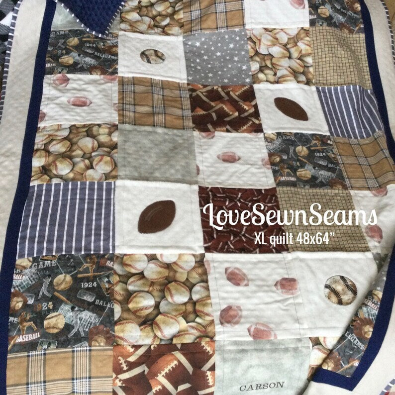 Sport quilt/Football/Baseball quilt/Boys quilt/Handmade quilt/Personalized quilt