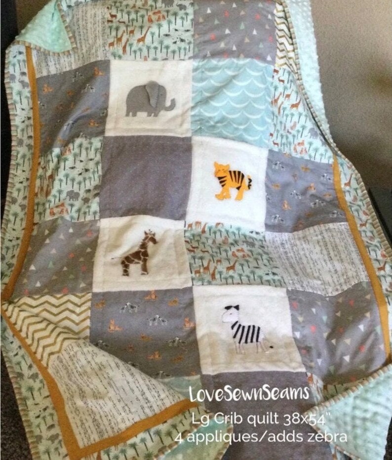 MADE TO ORDER/Safari quilt/Jungle quilt/Animal quilt/Elephant quilt/Giraffe quilt/Safari Lovey/Jungle Animal lovey/Modern baby quilt