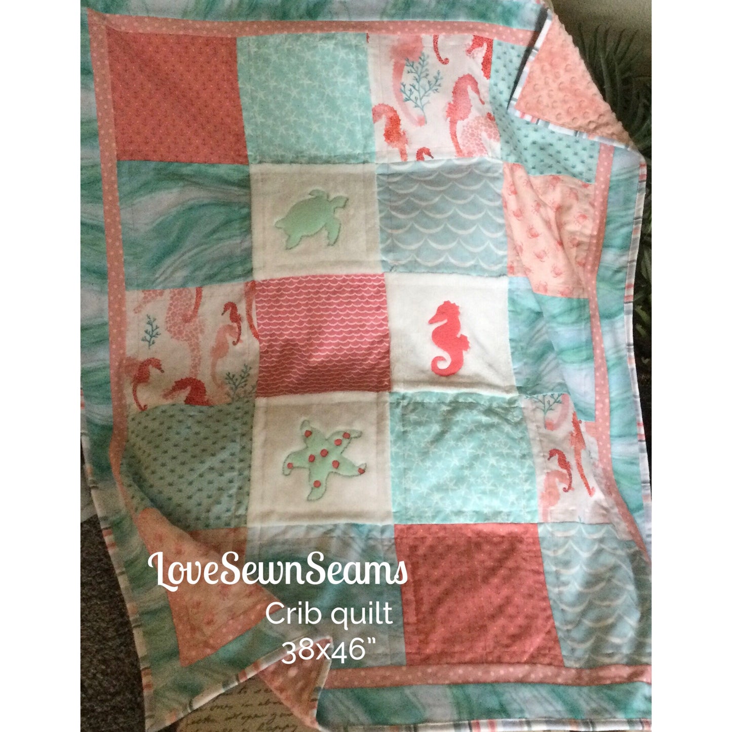 SEA LIFE QUILT/Coastal quilt/Seahorse/Sea turtle/handmade to order