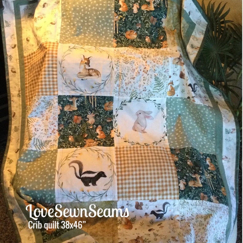 LITTLE Fawn and friends Quilt/Forest Friends/Woodland quilt/Handmade in USA/Baby quilt/Select your animals