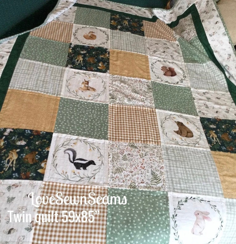 LITTLE Fawn and friends Quilt/Forest Friends/Woodland quilt/Handmade in USA/Baby quilt/Select your animals