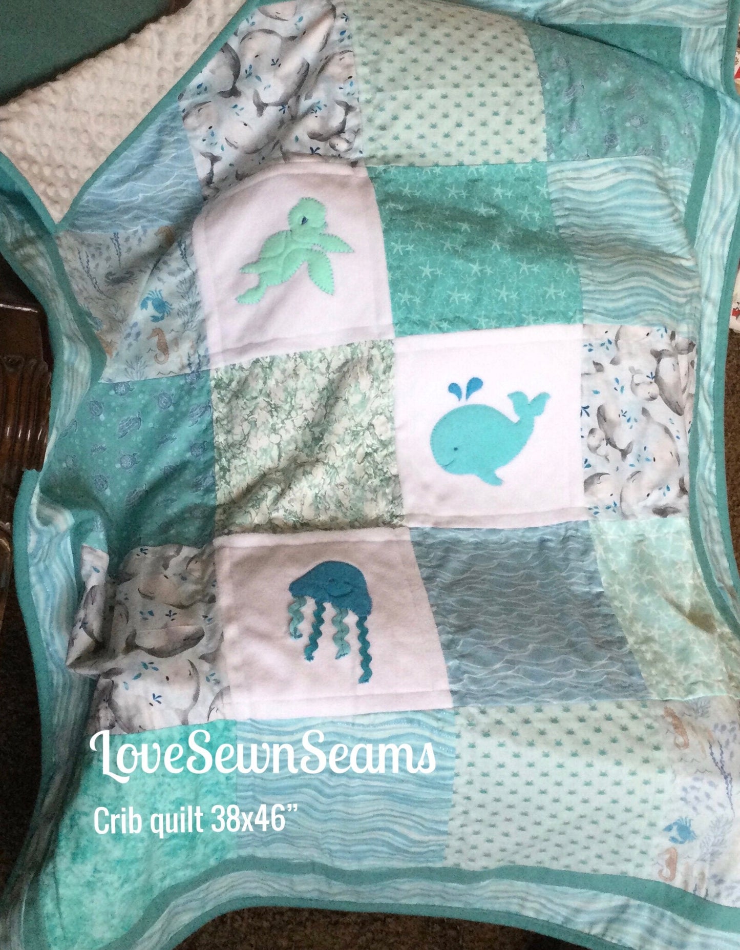 Ocean Love quilt/Sea turtles/Whales and more/Handmade Coastal quilt