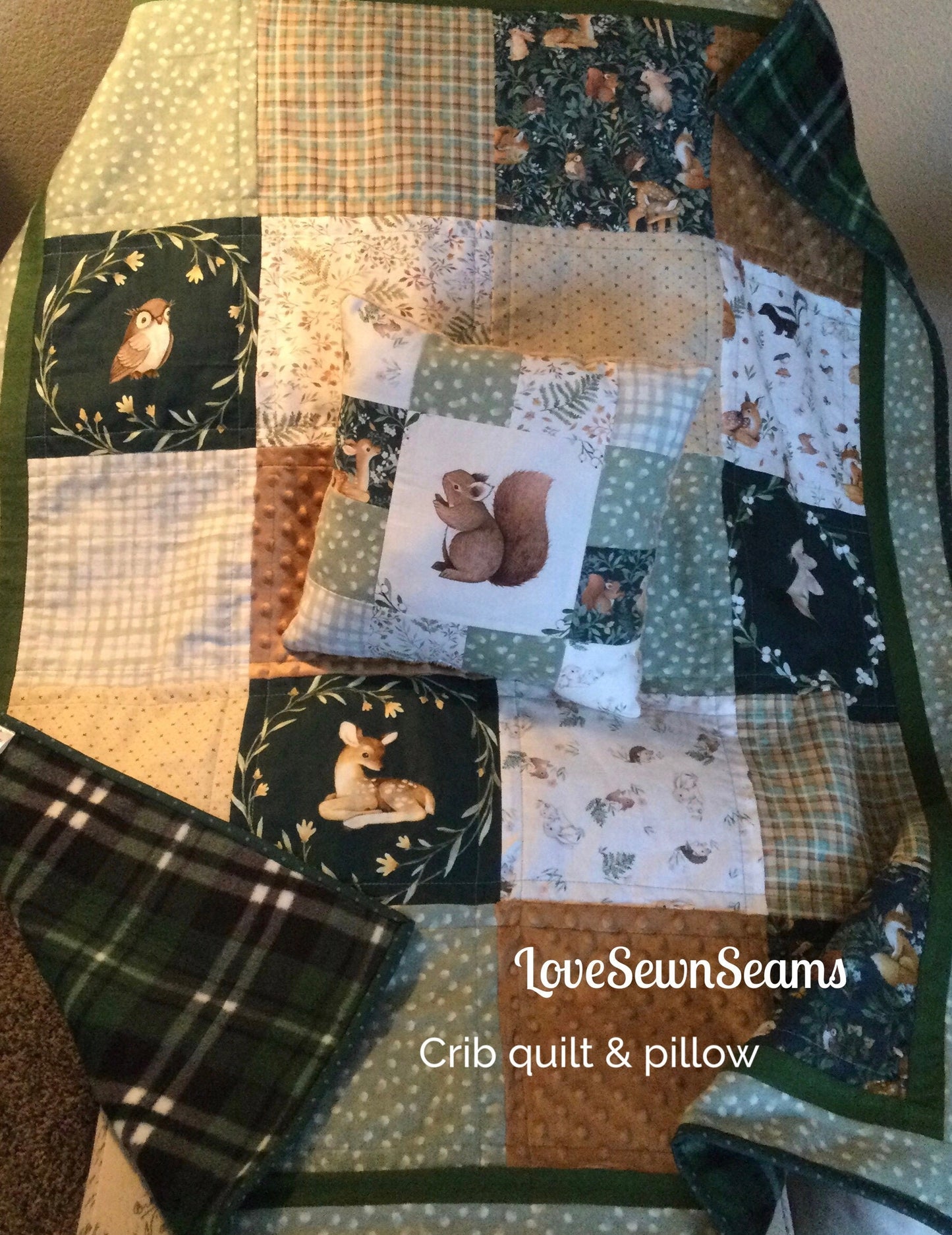 Little fawn & friends quilt/Forest friends quilt/pillow optional