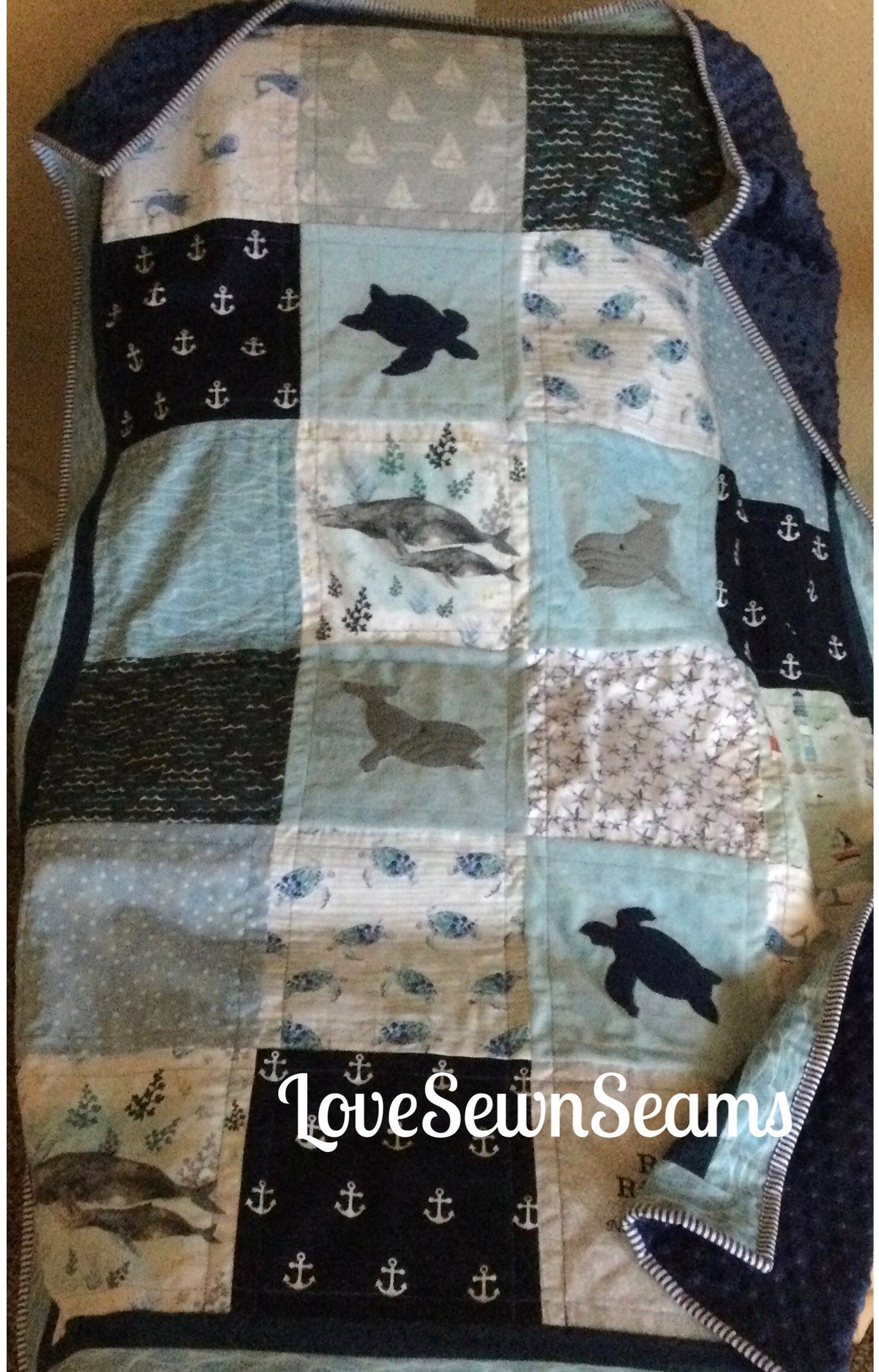 Sea Turtle and whale quilt/handmade quilt/modern quilt