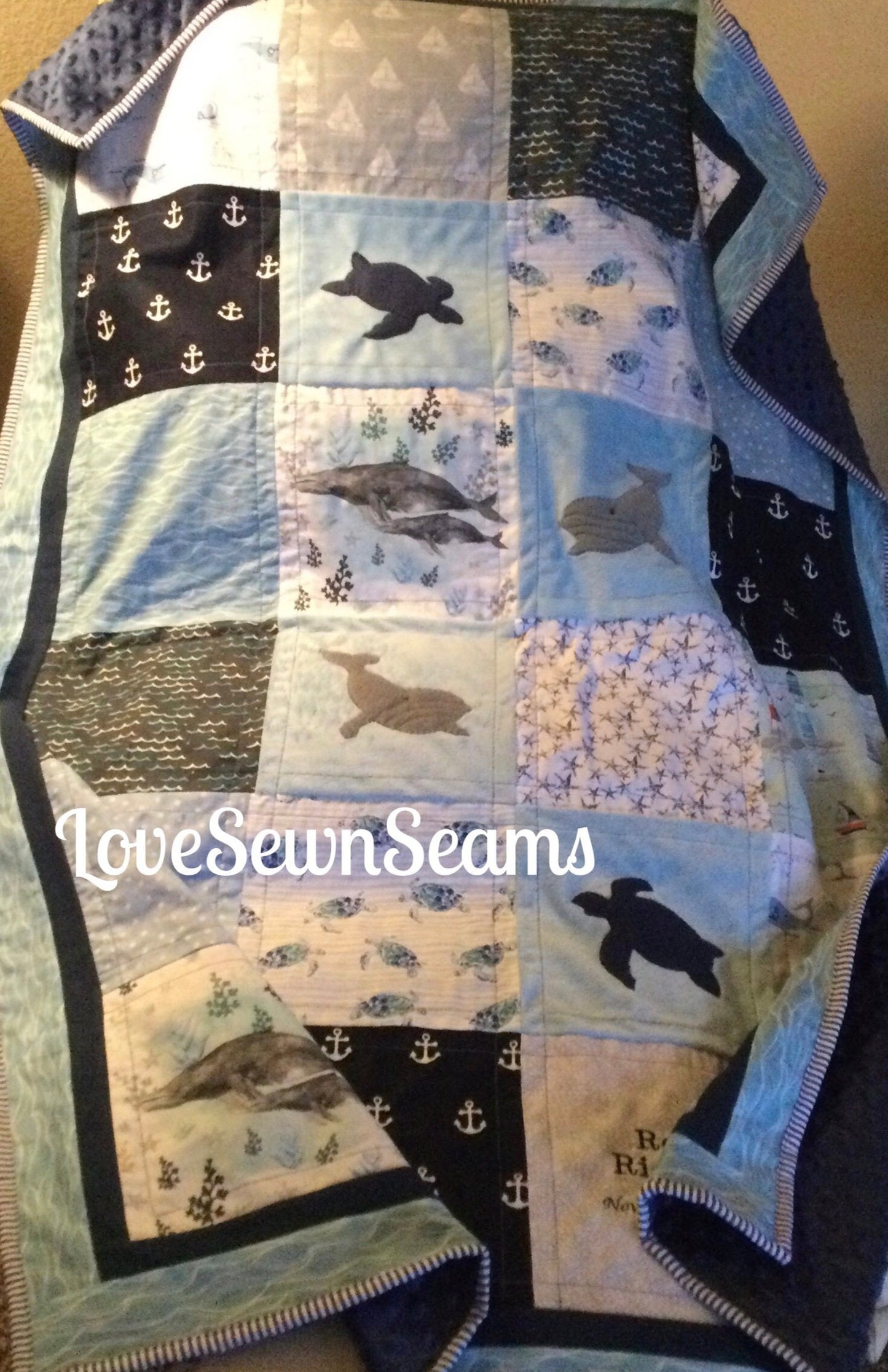 Sea Turtle and whale quilt/handmade quilt/modern quilt